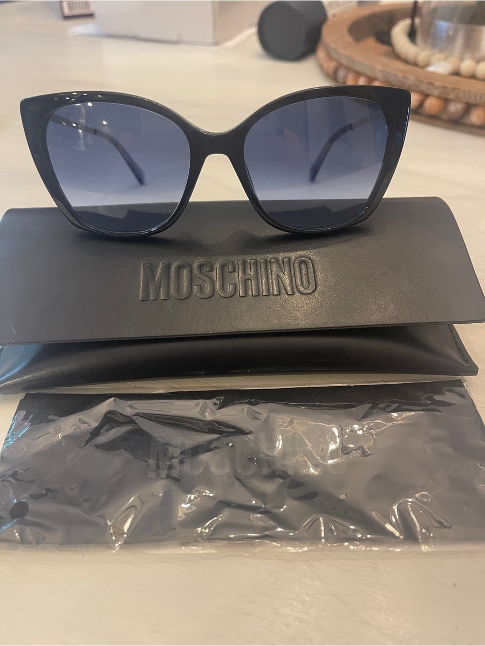 Moschino Black Cat-Eye Sunglasses with Grey Lenses